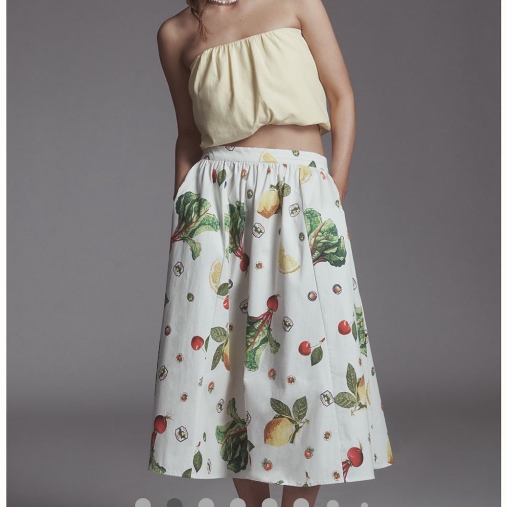 Maeve White Skirt with Fruit and Vegetable Print
